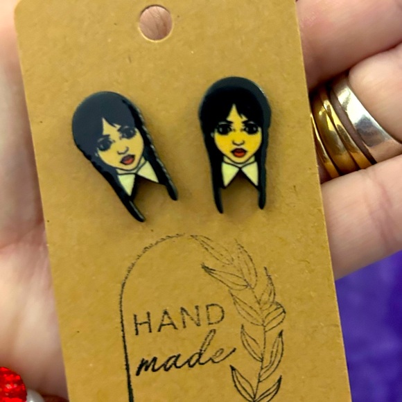 Hand Crafted Jewelry - Wednesday Girl stud earrings new!  Adams Family.